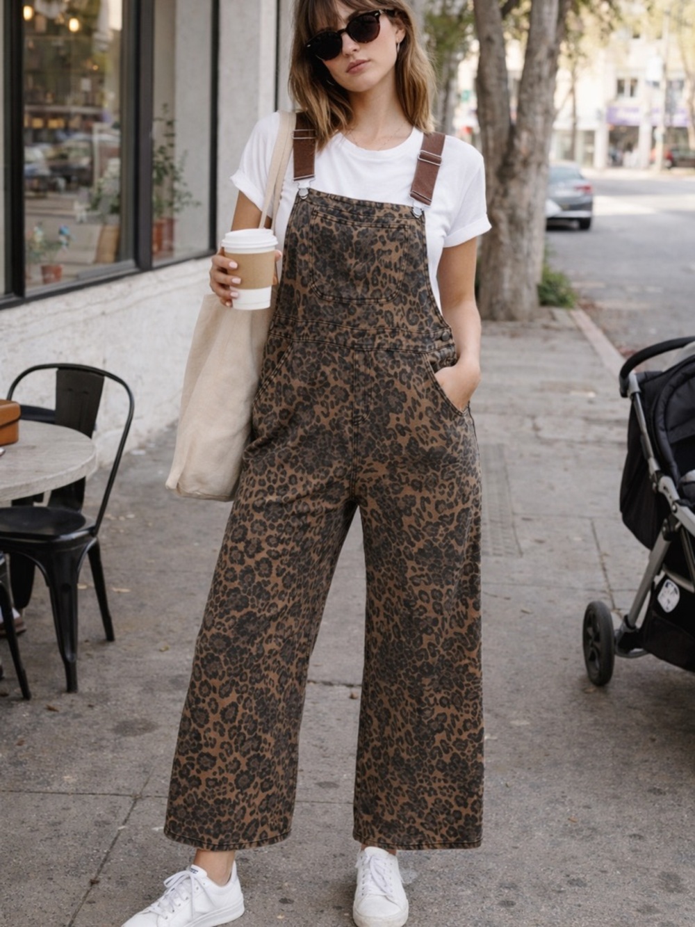 Leopard Print Overalls XL Wide Leg Jumpsuit Y2K Cool Girl Streetwear